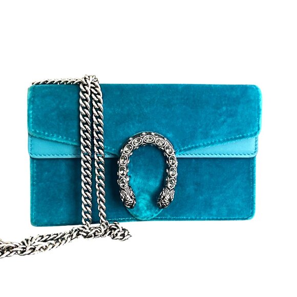 GUCCI Velvet Super Mini Dionysus Shoulder Bag Peacock Blue - Picture 1 of 15